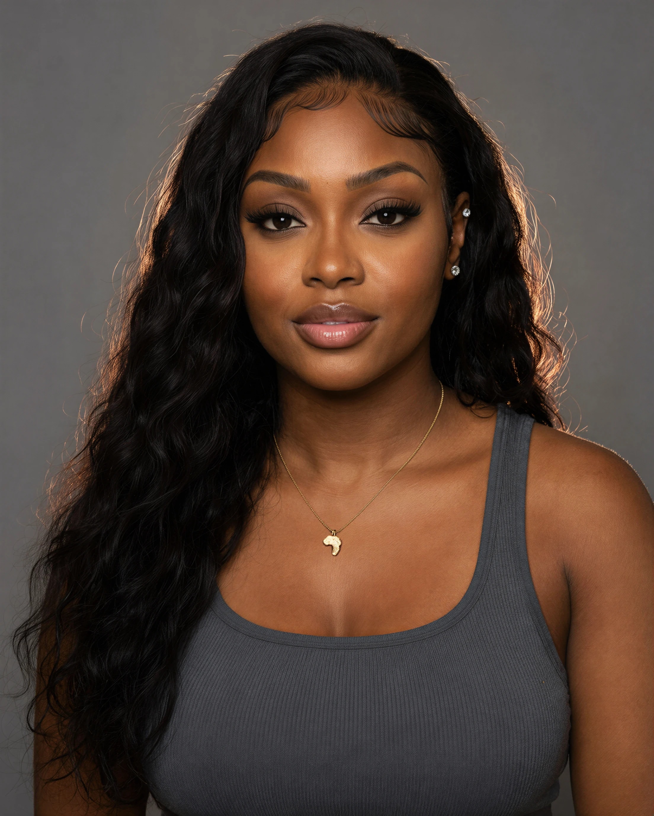 Studio digital of Amara, head and shoulders, neutral expression