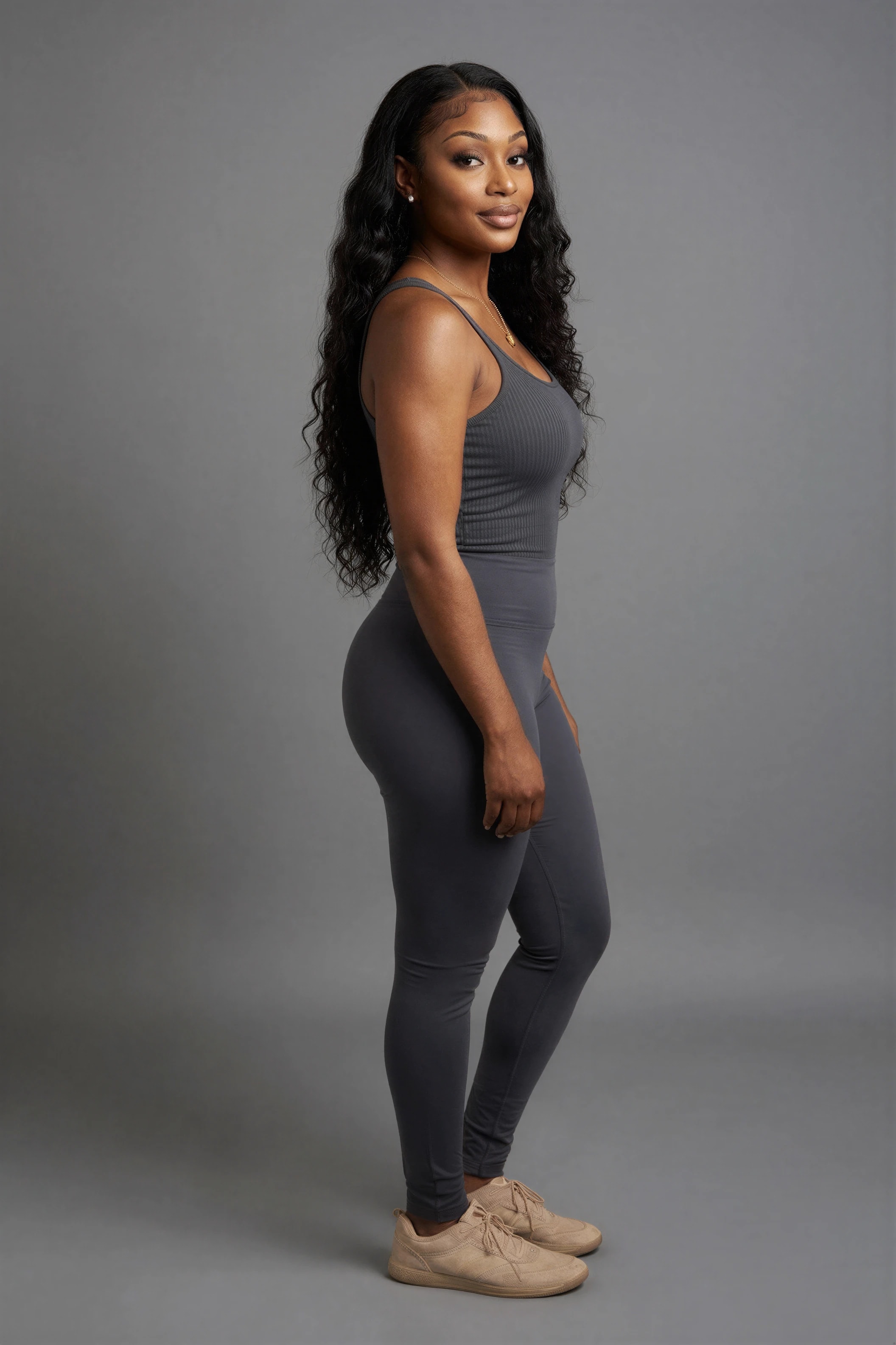 Full-length studio digital of Amara in profile